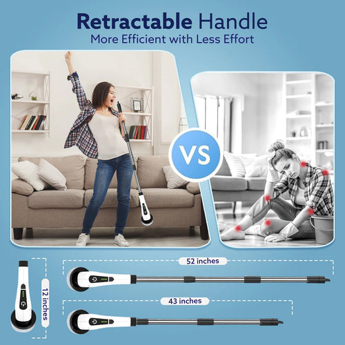 Cordless Electric Spin Scrubber with Extendable Handle | Rechargeable Multi-Purpose Cleaning Brush for Bathroom, Tiles, Kitchen & Floor